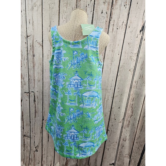 Susal Albright Towel Dress Green Blue Toile Coverup Terrycloth Pawleys Island NW - Picture 3 of 10
